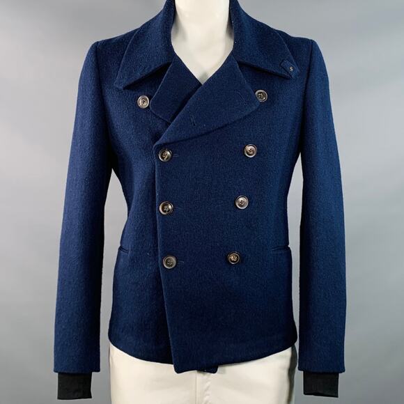 PAUL SMITH Size XL Navy Nylon Twill Double Breasted Coat - Picture 1 of 6